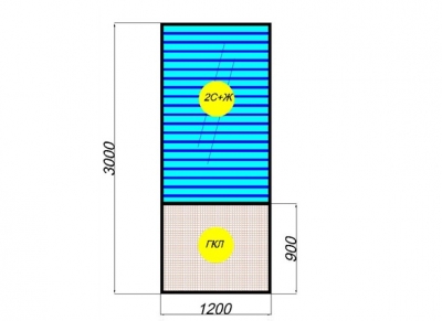 Перегородка стеклянная межкомнатная: комбинированный модуль (гипсокартон или ЛДСП + двойной витраж с жалюзи)