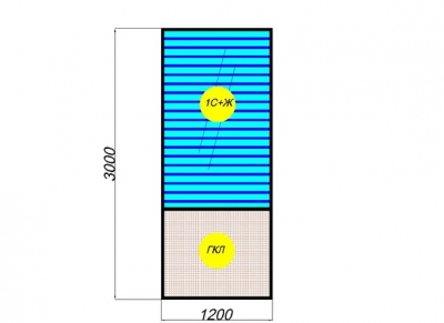 Перегородка стеклянная межкомнатная: комбинированный модуль (гипсокартон или ЛДСП + одинарный витраж с жалюзи)