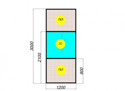 Перегородка стеклянная межкомнатная: комбинированный модуль с 2 импостами (гипсокартон или ЛДСП + двойной витраж)